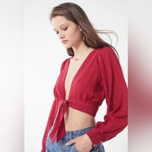 Urban Outfitters Tie Front Crop Top Maroon Size Medium
